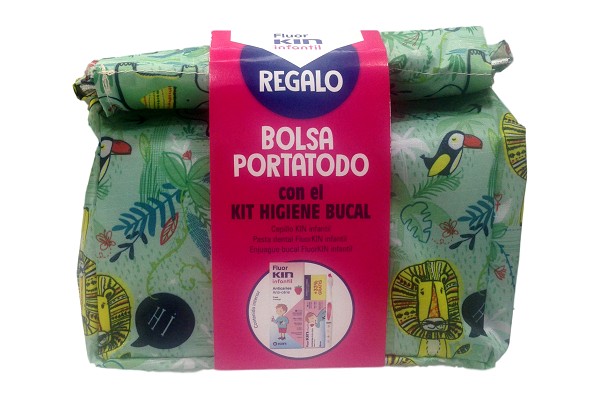 KIT HIGIENE BUCAL FLUOR KIN INFANTIL CON BOLSA PORTATODO